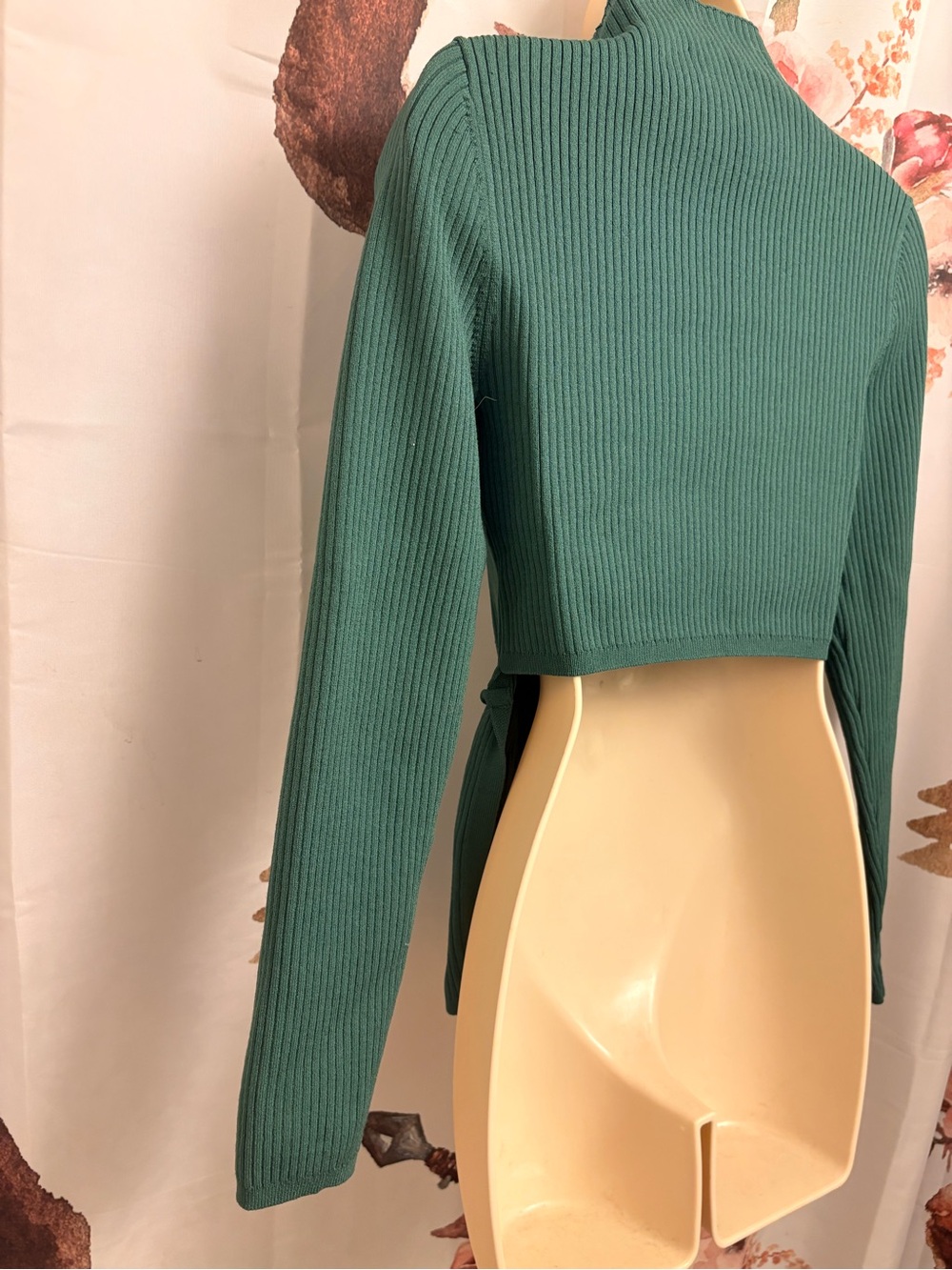 Medium Babaton Green Rib-Knit Mock Neck Sweater with Waist Tie - Picture 6 of 7